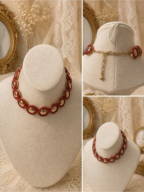 Crown Trifari Red & Gold Statement Necklace